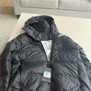 Nike Black Hooded Puffer Jacket with White Lining Accent